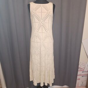 Viviane Furrier Viscose Neutral Crochet Maxi Dress Beige Sleeveless Open Back